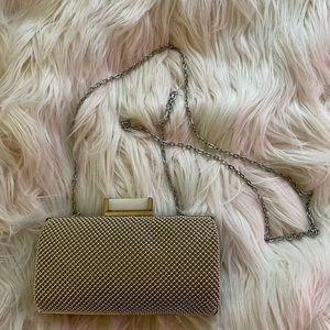Jessica McClintock Gold Beaded Clutch with Chain Strap
